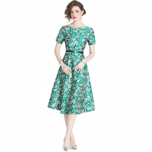 French Retro Jacquard Dress Women High Waist